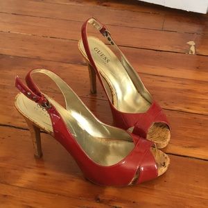 Guess red peep-toe heels